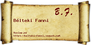 Bélteki Fanni névjegykártya
